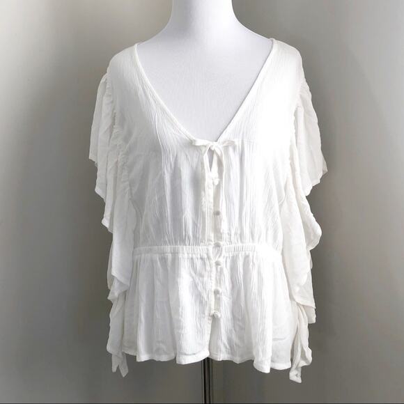 JACK BY BB DAKOTA NWT On A Cruise Crinkle Flutter-Sleeve White Top Size L - Picture 1 of 11